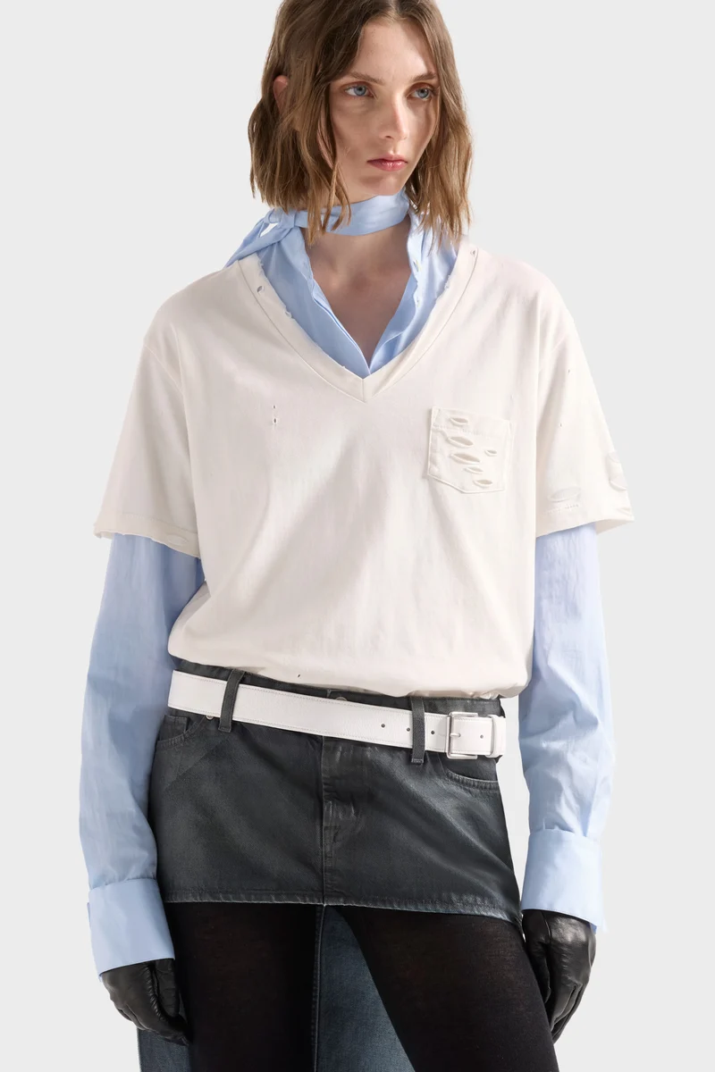 V-NECK POCKET TEE in Jersey Shell