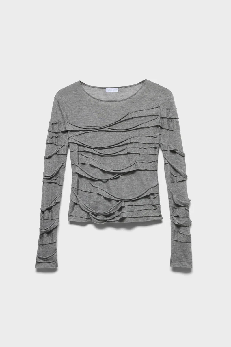 RIBBON LONG SLEEVE TEE in Viscose Slate