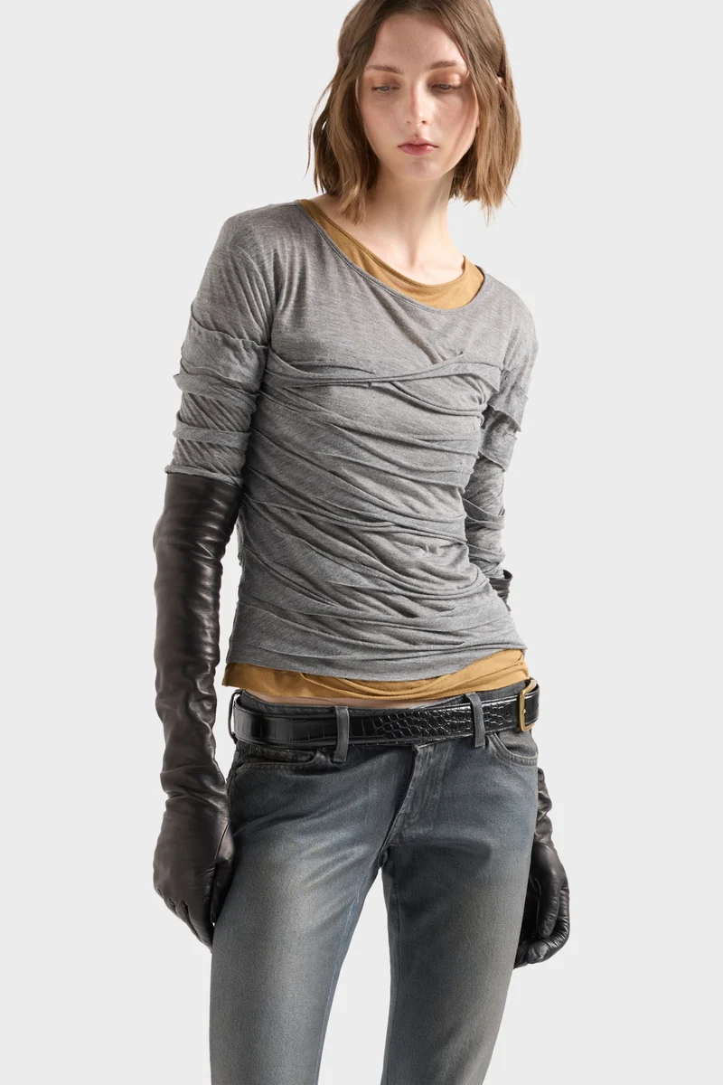 RIBBON LONG SLEEVE TEE in Viscose Slate