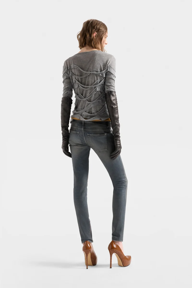 RIBBON LONG SLEEVE TEE in Viscose Slate