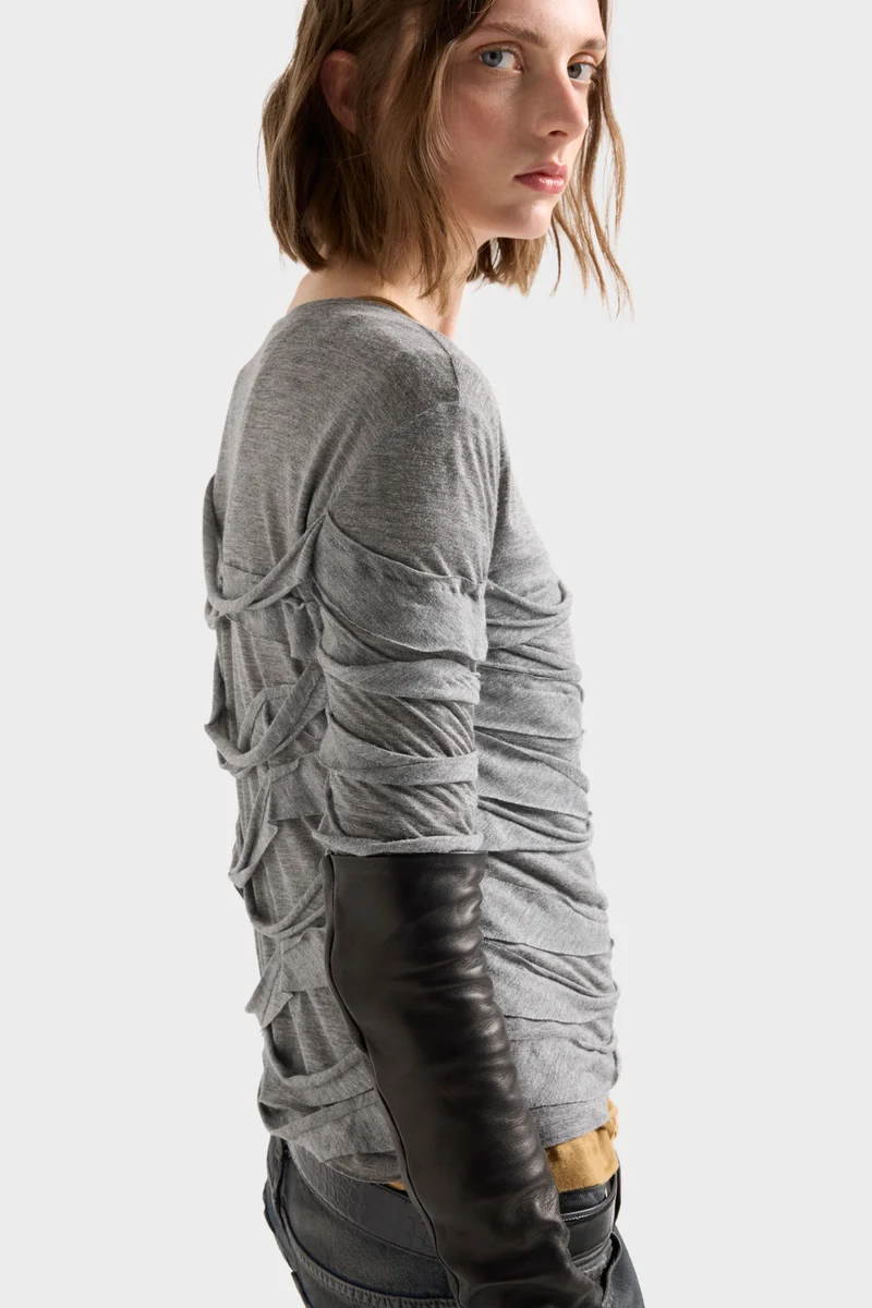 RIBBON LONG SLEEVE TEE in Viscose Slate