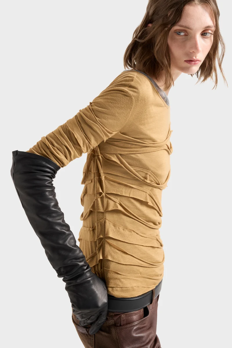 RIBBON LONG SLEEVE TEE in Viscose Seashell