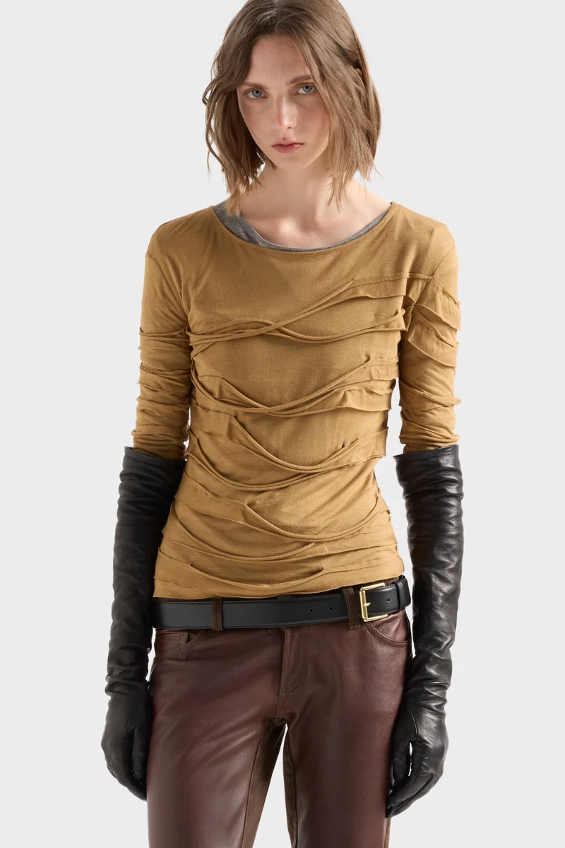 RIBBON LONG SLEEVE TEE in Viscose Seashell