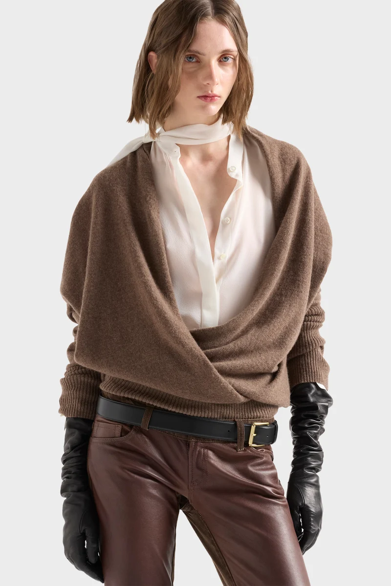 WRAP V-NECK SWEATER in Wool Seashell