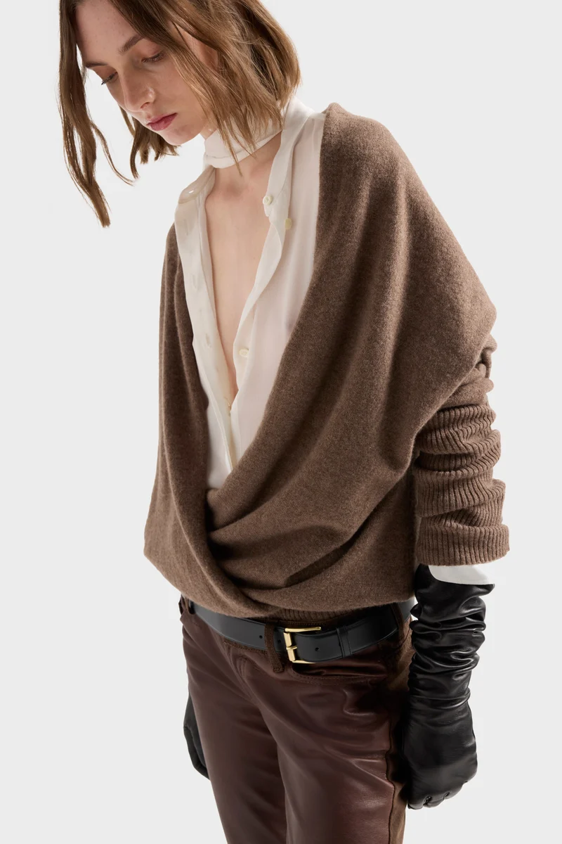 WRAP V-NECK SWEATER in Wool Seashell