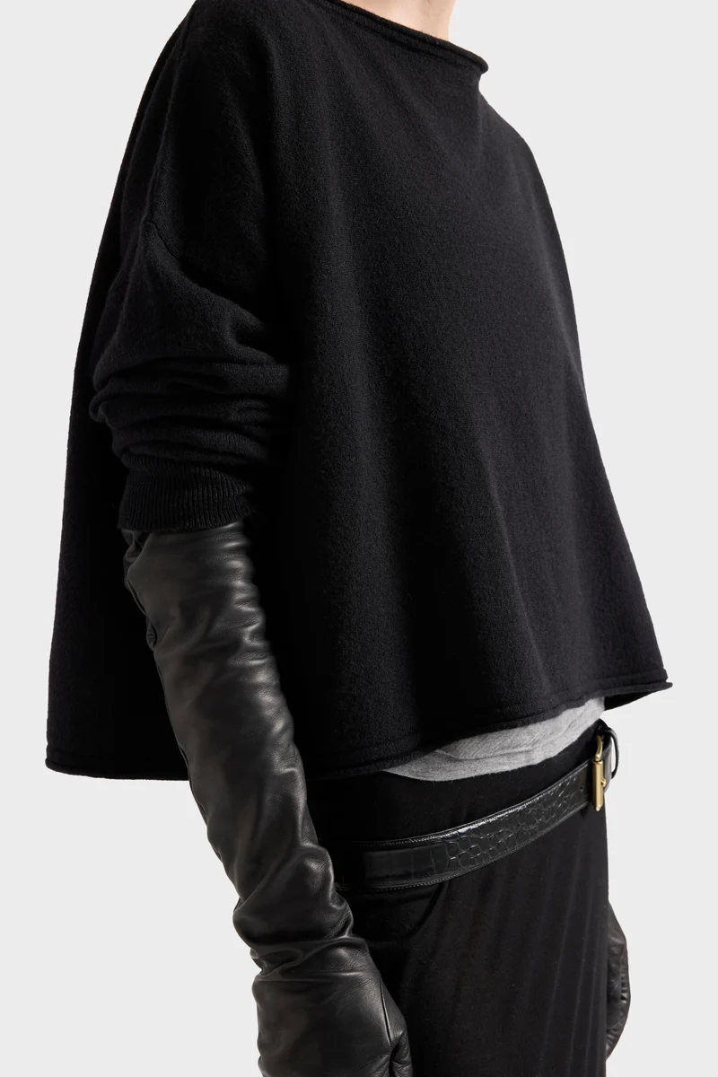 BOAT NECK CROPPED SWEATER in Wool Eclipse