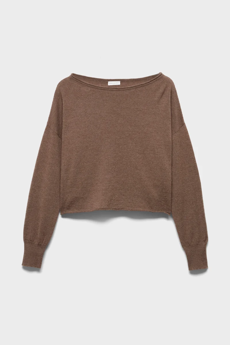 BOAT NECK CROPPED SWEATER in Wool Seashell