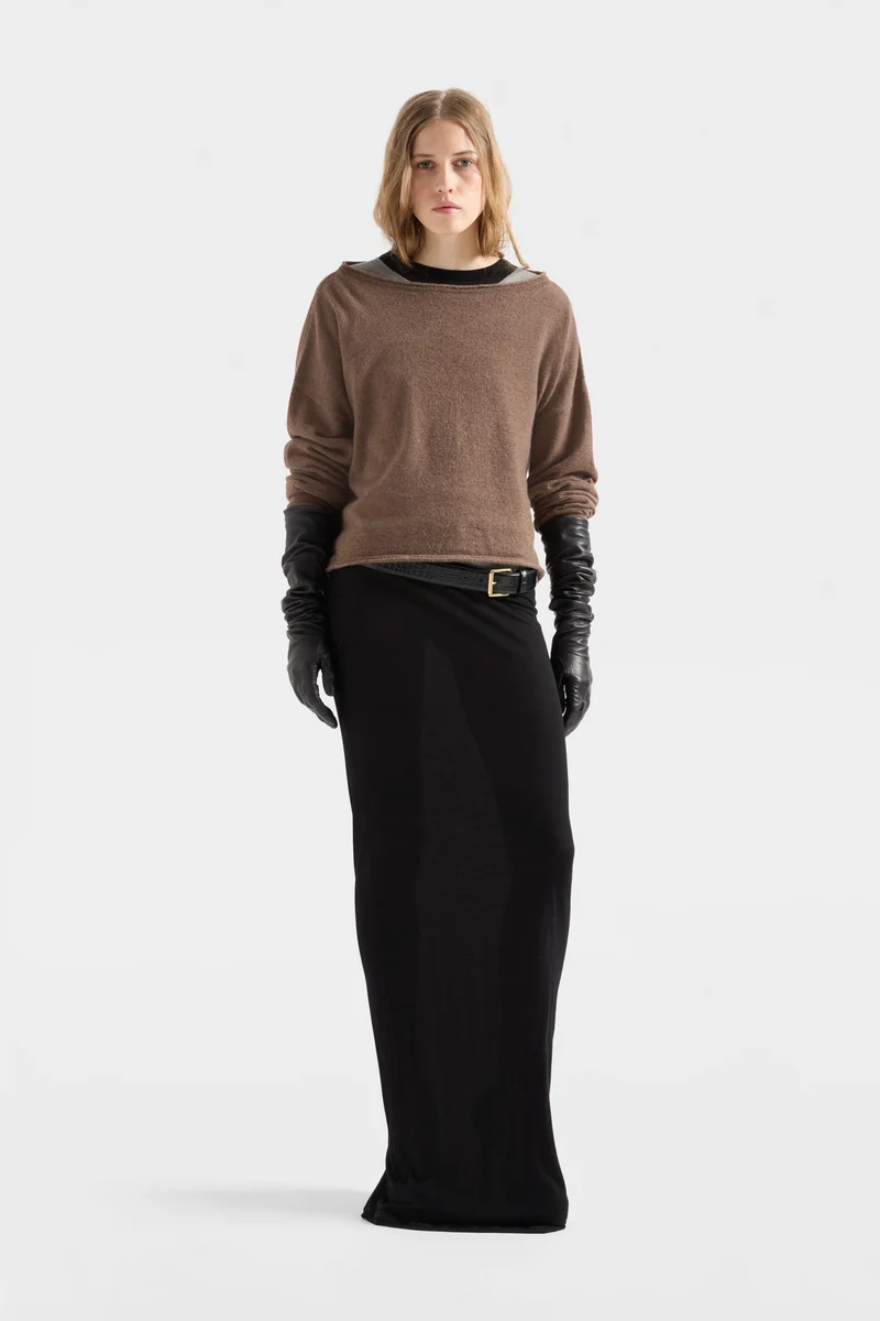 BOAT NECK CROPPED SWEATER in Wool Seashell