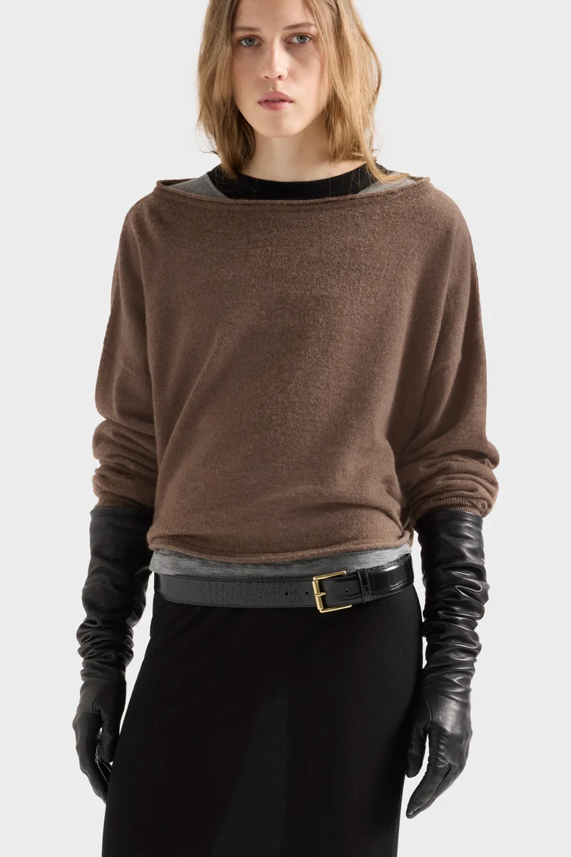 BOAT NECK CROPPED SWEATER in Wool Seashell