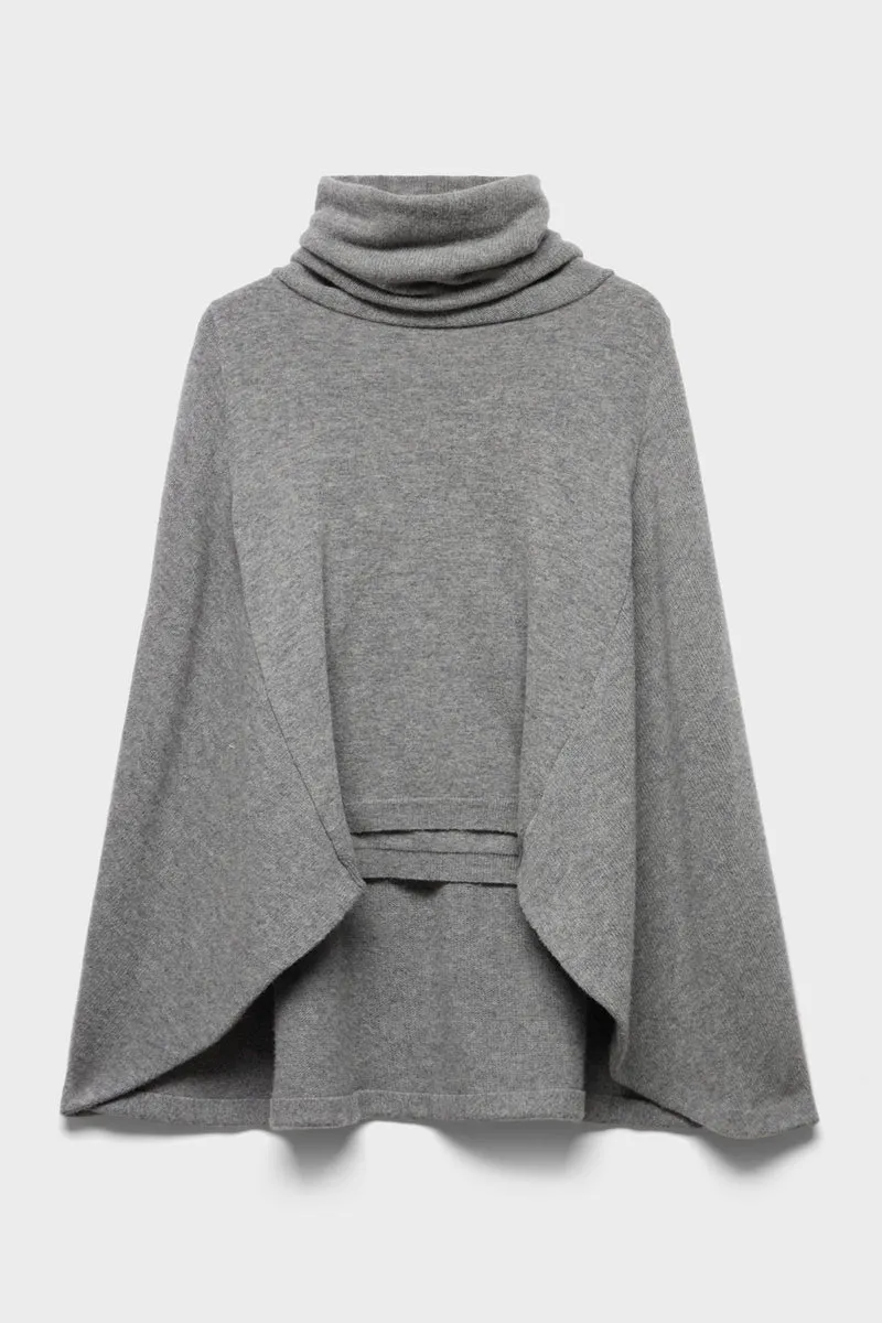 HIGH NECK SHAWL SWEATER in Wool Stone