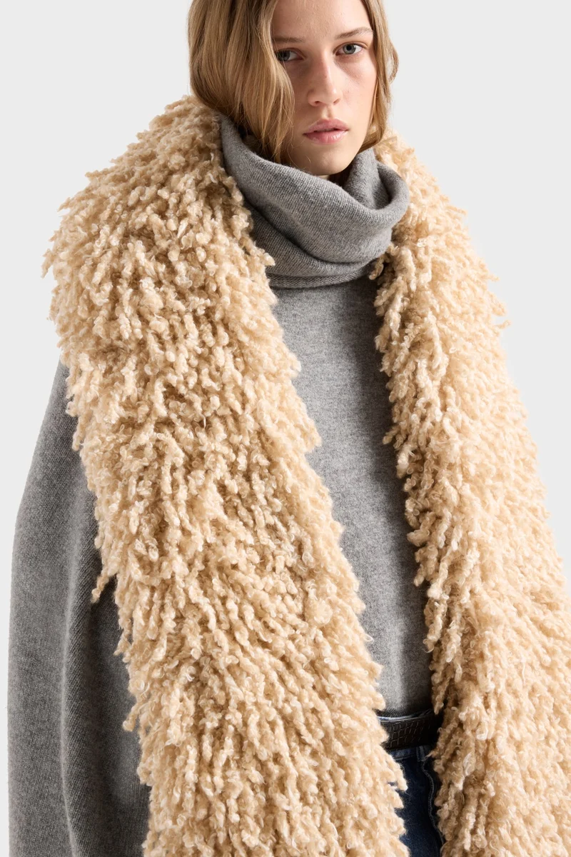 HIGH NECK SHAWL SWEATER in Wool Stone