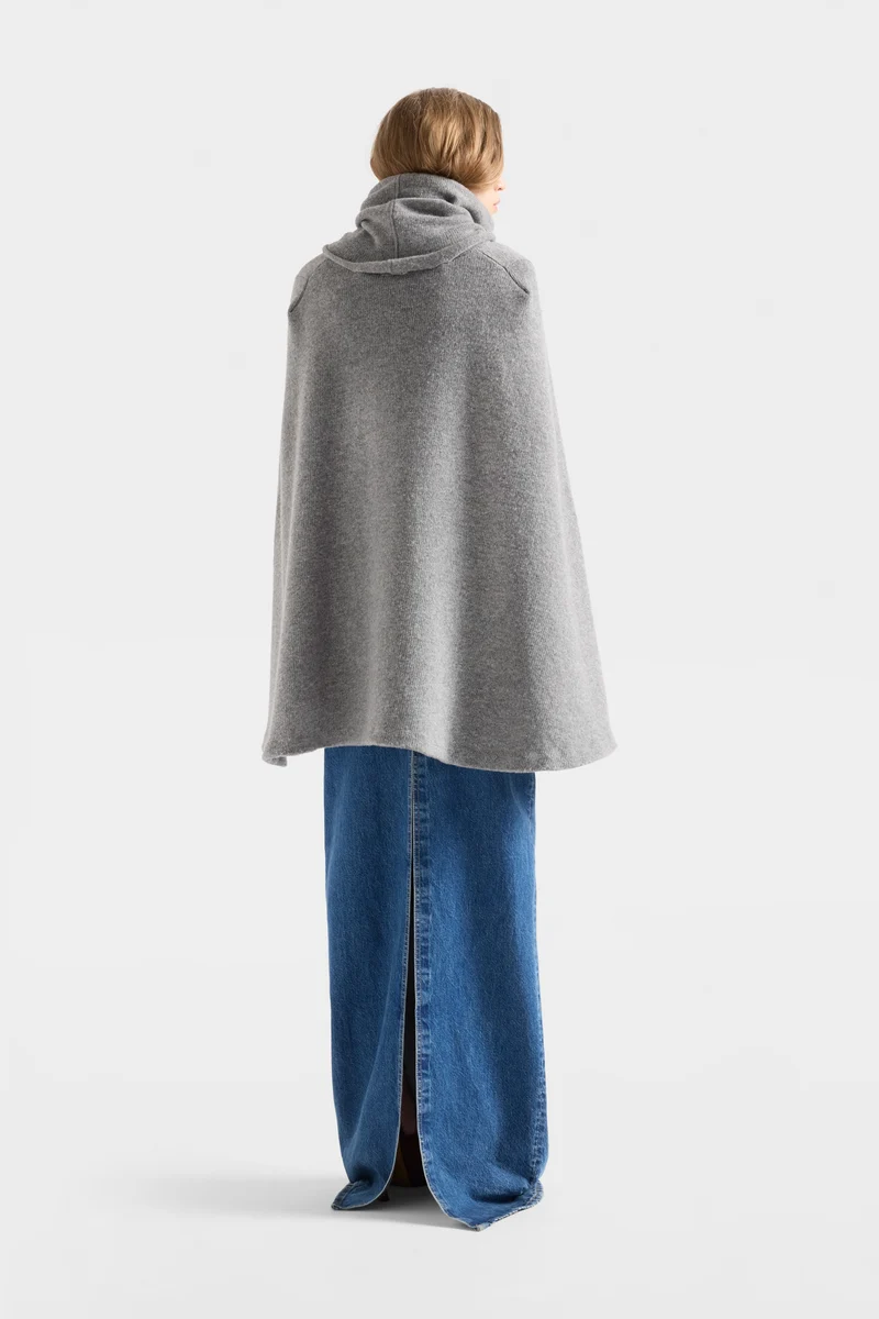 HIGH NECK SHAWL SWEATER in Wool Stone