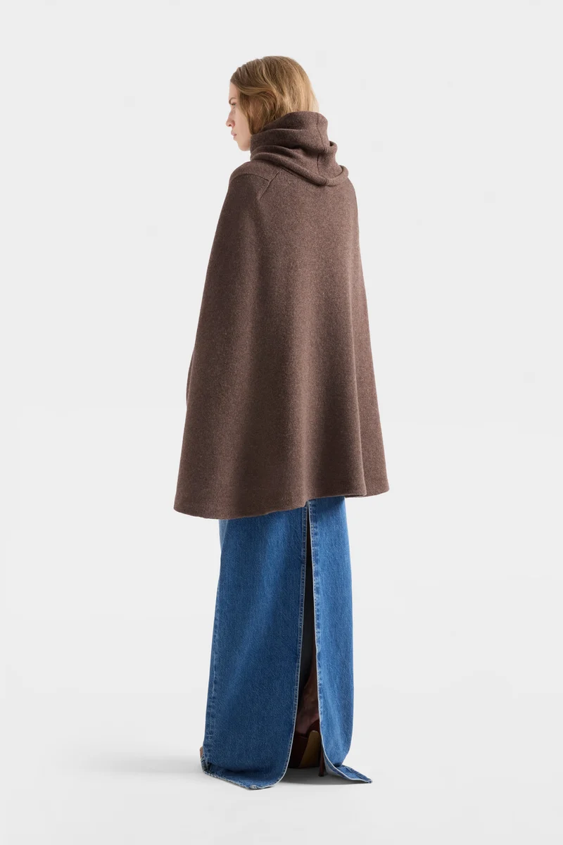 HIGH NECK SHAWL SWEATER in Wool Bark
