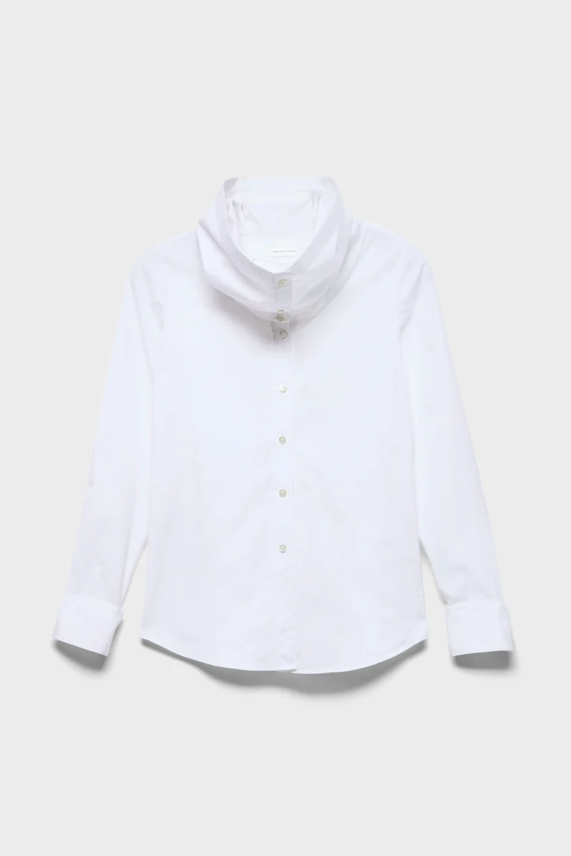 HIGH NECK LONG SLEEVE SHIRT in Poplin Off White