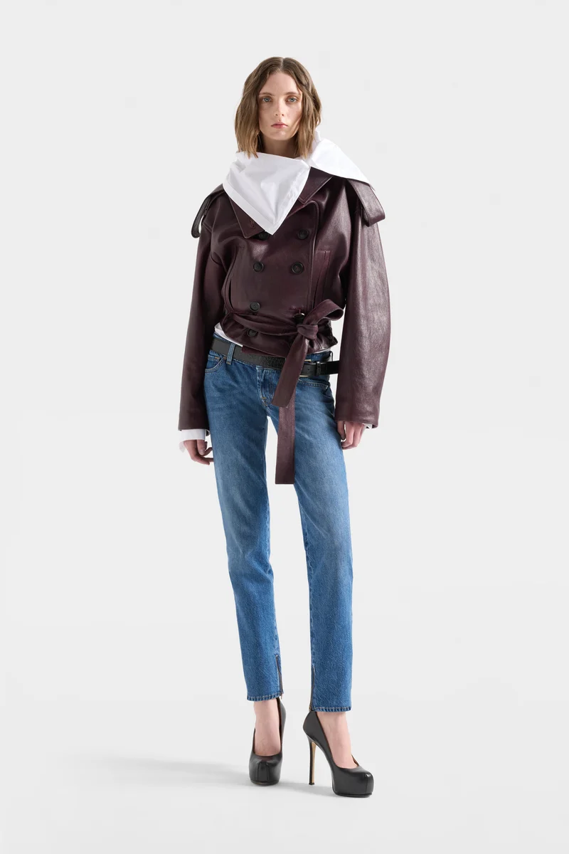 HIGH NECK LONG SLEEVE SHIRT in Poplin Off White