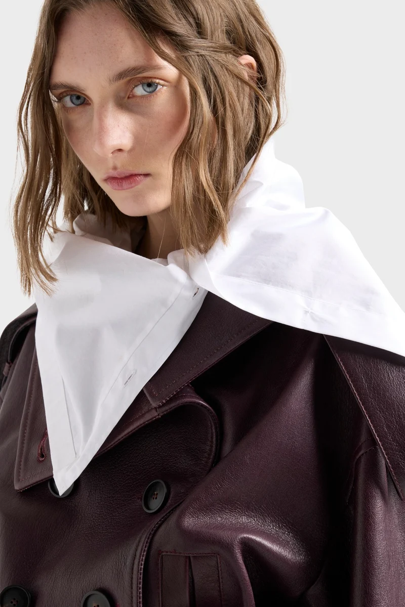 HIGH NECK LONG SLEEVE SHIRT in Poplin Off White
