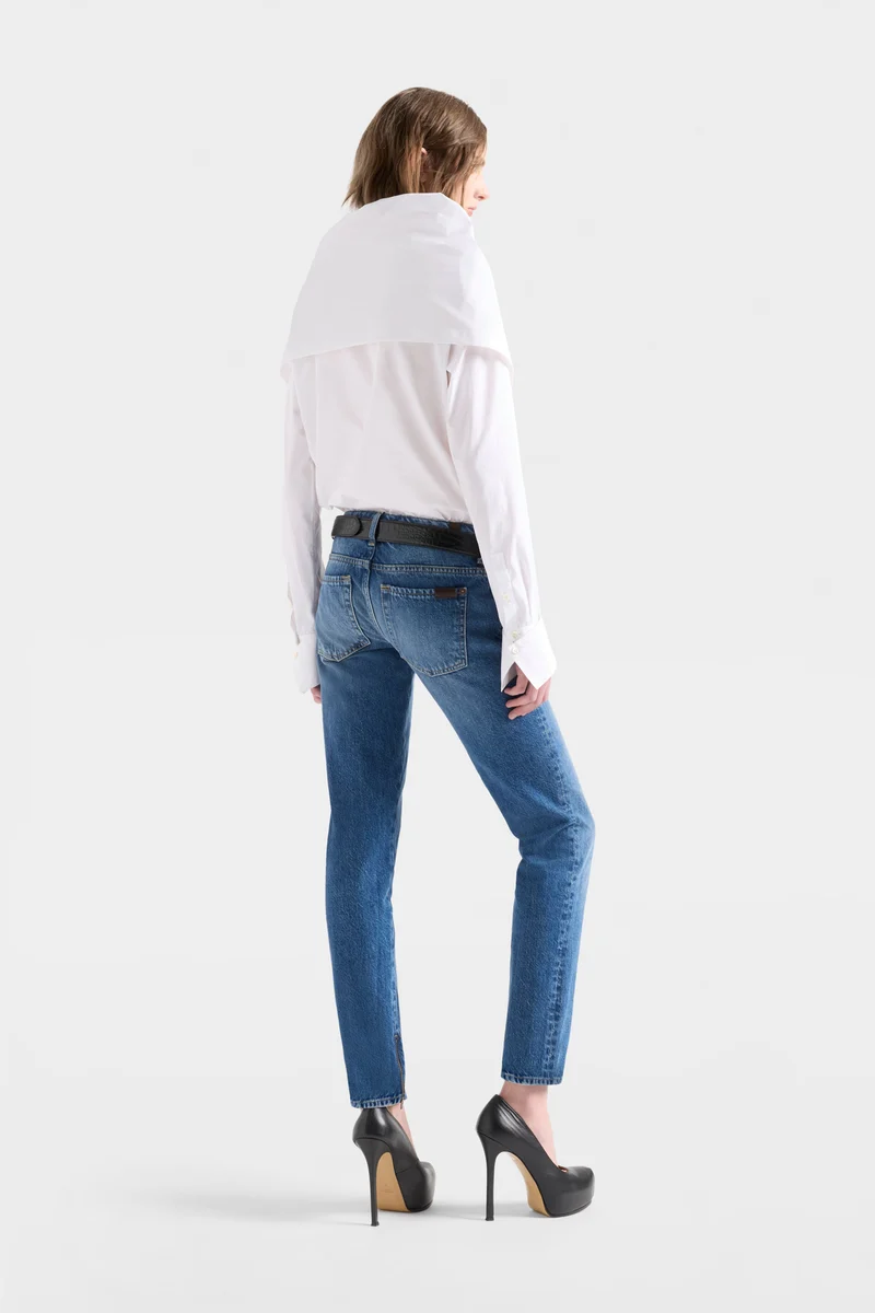 HIGH NECK LONG SLEEVE SHIRT in Poplin Off White