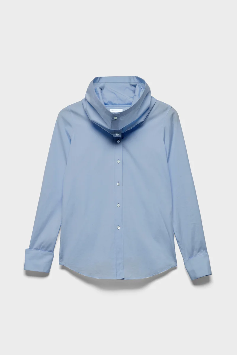 HIGH NECK LONG SLEEVE SHIRT in Poplin Sky Blue
