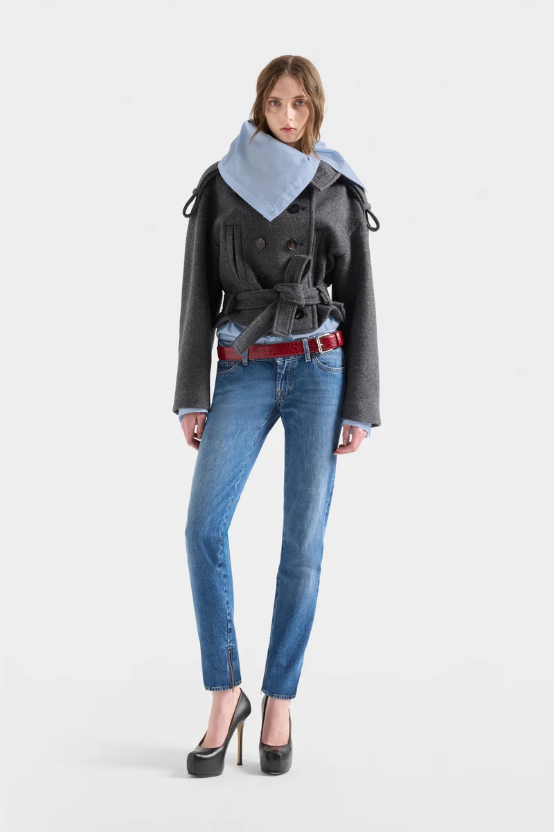 HIGH NECK LONG SLEEVE SHIRT in Poplin Sky Blue