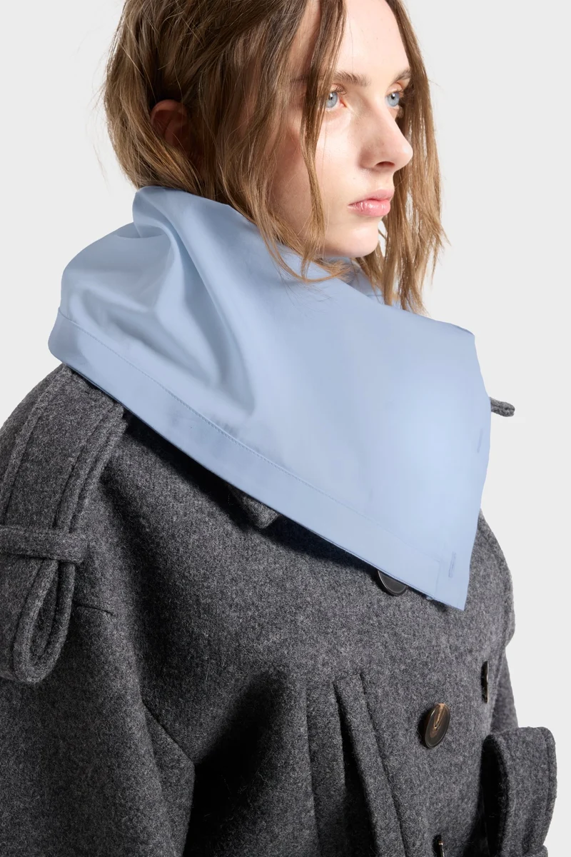 HIGH NECK LONG SLEEVE SHIRT in Poplin Sky Blue