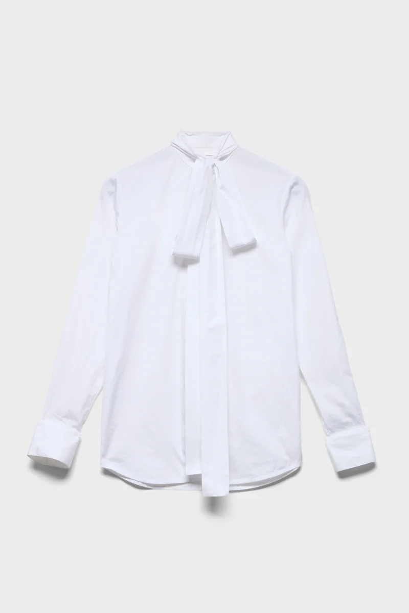 LONG SLEEVE BOW SHIRT in Poplin Off White