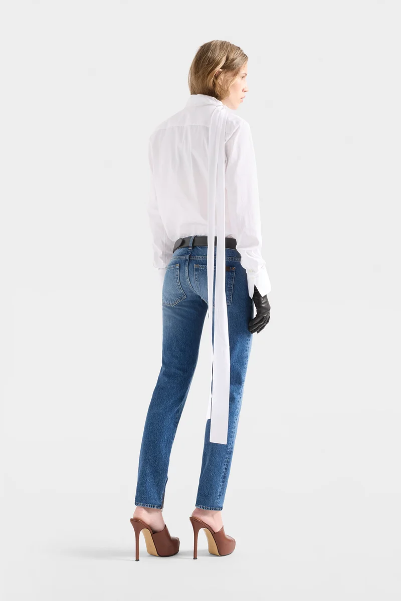 LONG SLEEVE BOW SHIRT in Poplin Off White