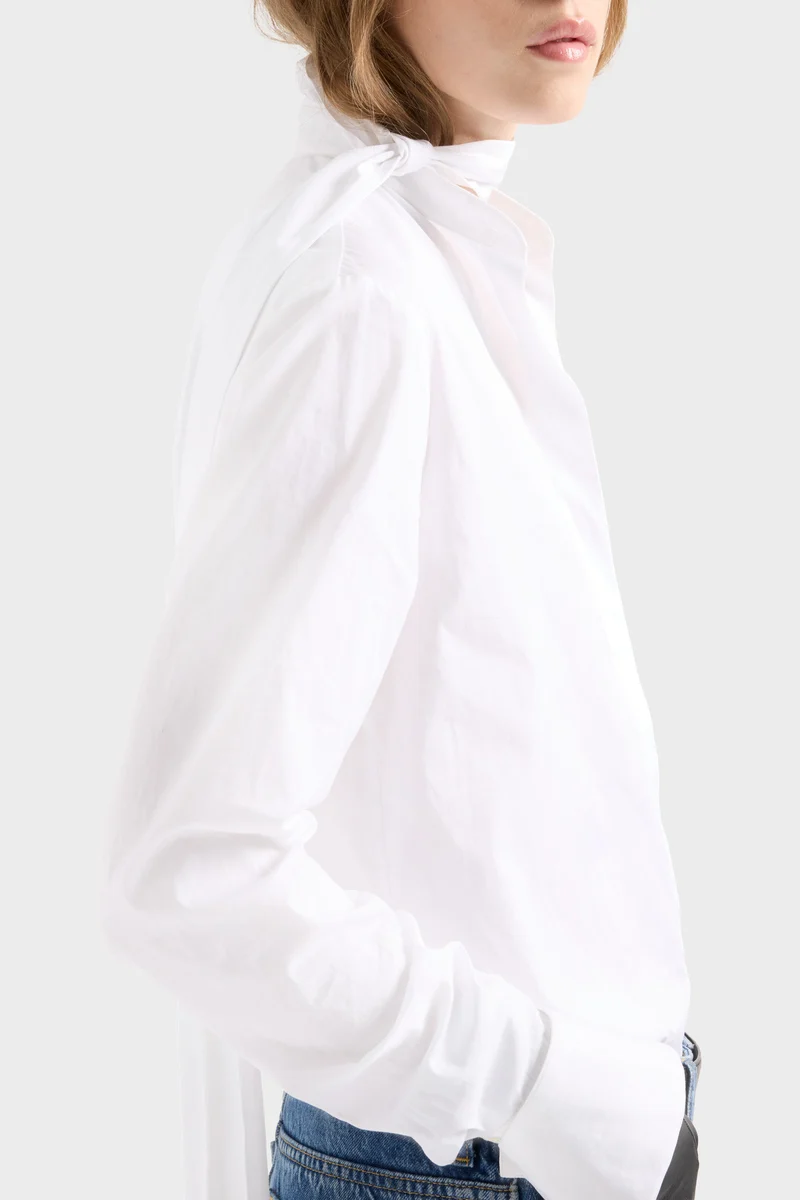 LONG SLEEVE BOW SHIRT in Poplin Off White