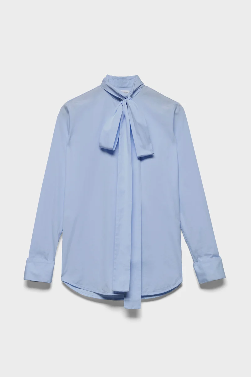 LONG SLEEVE BOW SHIRT in Poplin Sky Blue