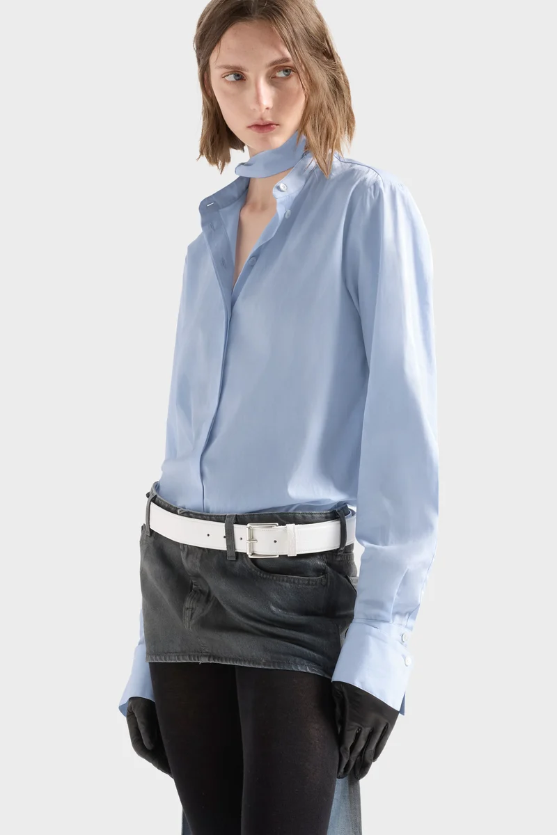 LONG SLEEVE BOW SHIRT in Poplin Sky Blue