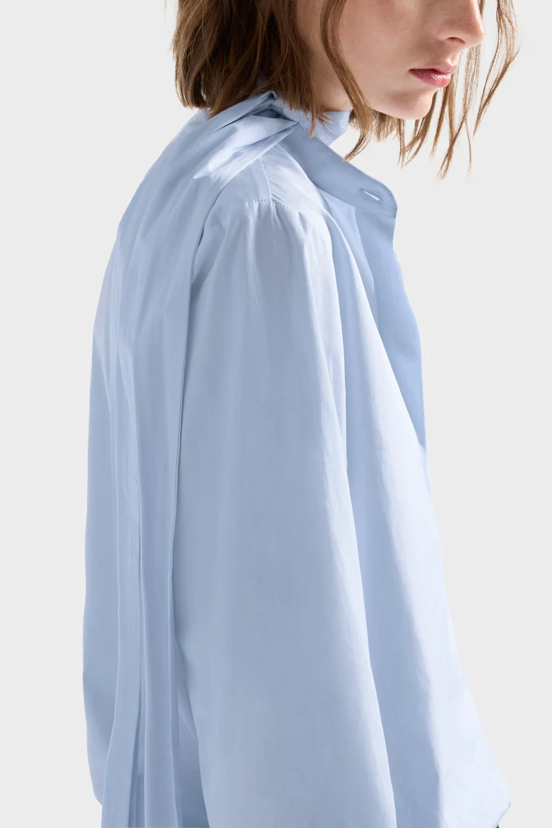 LONG SLEEVE BOW SHIRT in Poplin Sky Blue