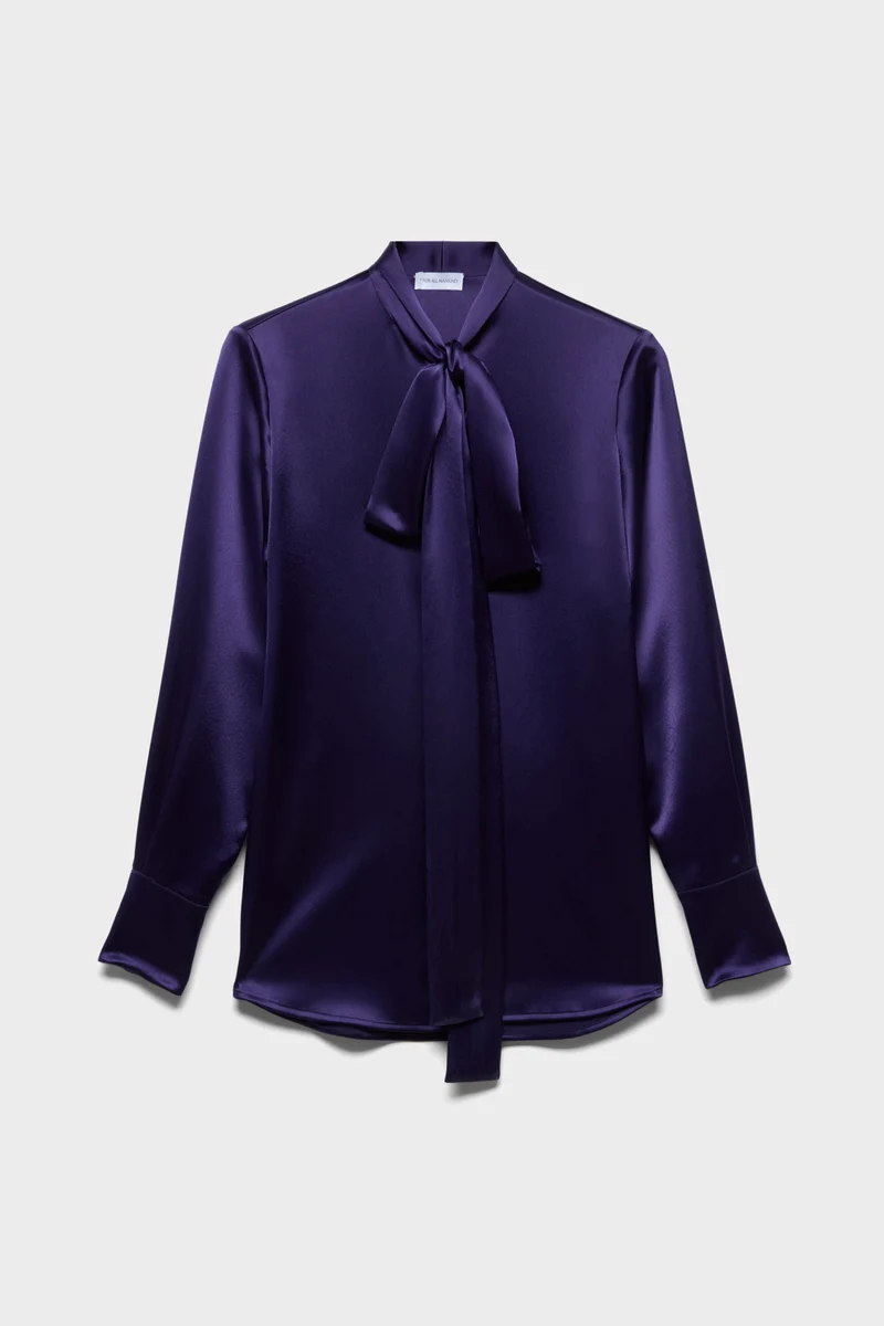 LONG SLEEVE BOW SHIRT in Satin Icevine