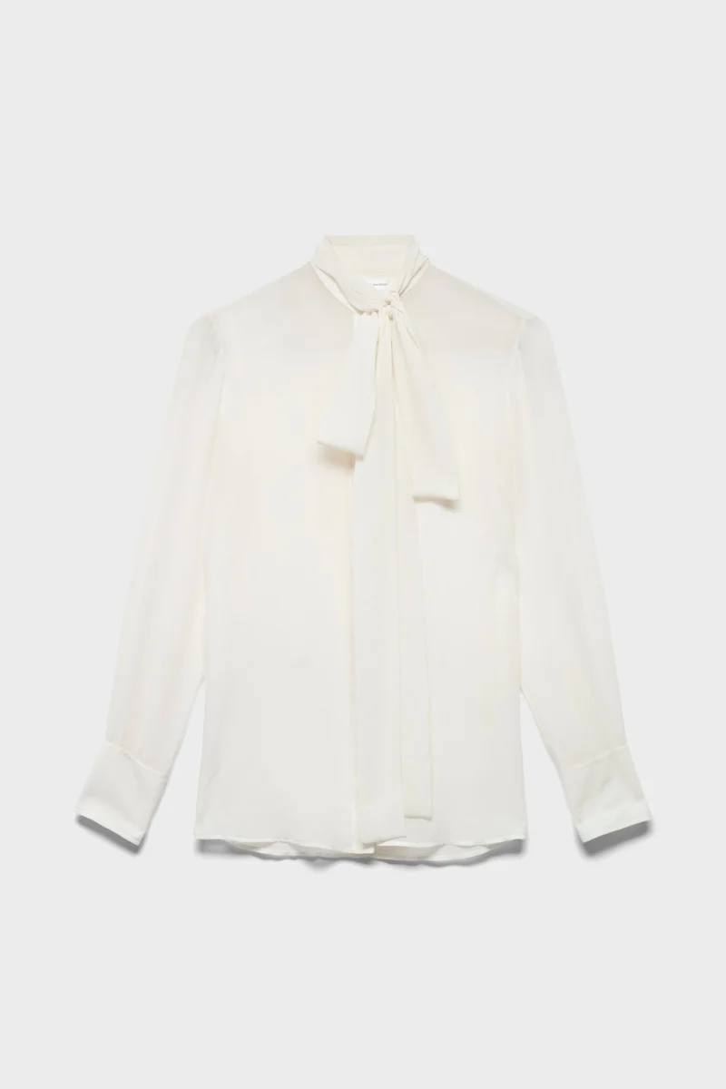LONG SLEEVE BOW SHIRT in Silk Ivory