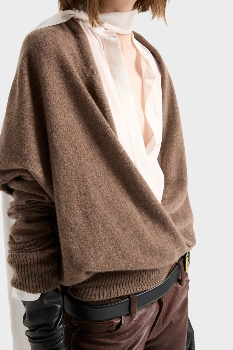 LONG SLEEVE BOW SHIRT in Silk Ivory