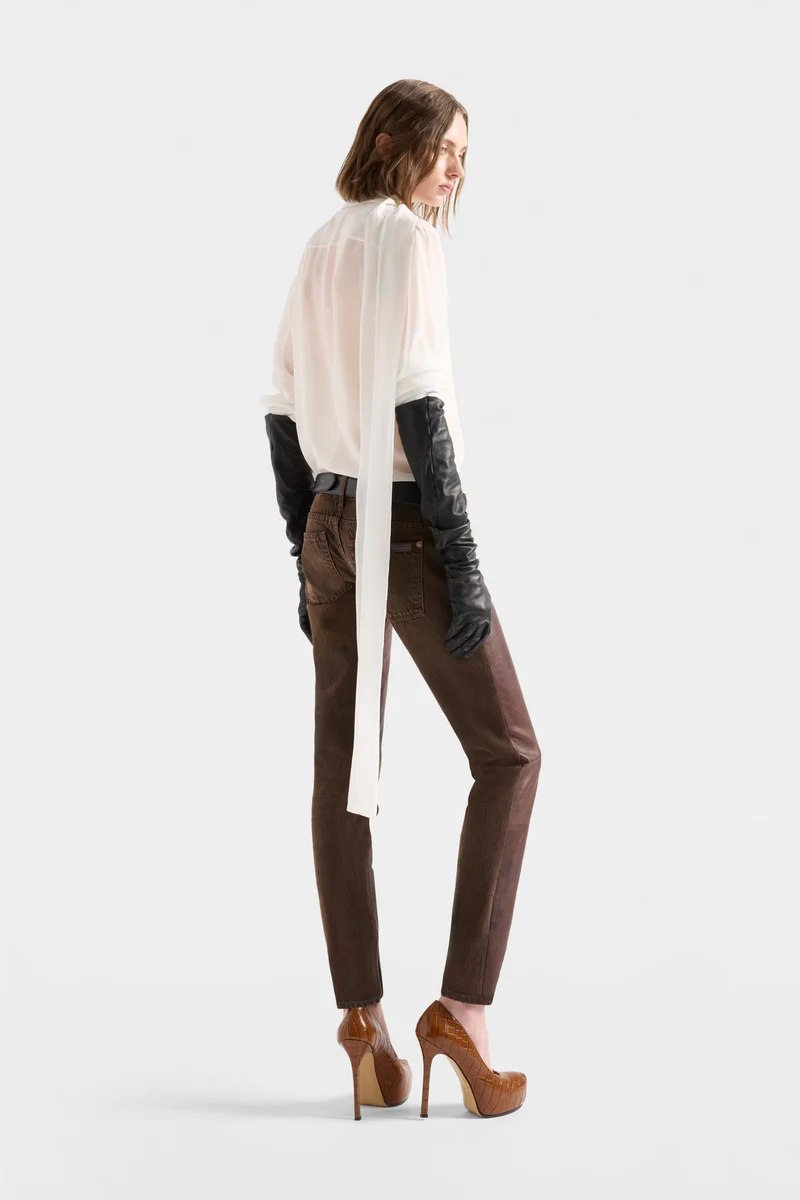 LONG SLEEVE BOW SHIRT in Silk Ivory