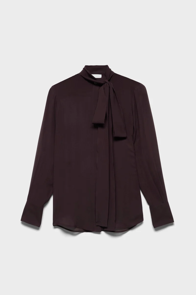 LONG SLEEVE BOW SHIRT in Silk Cherry