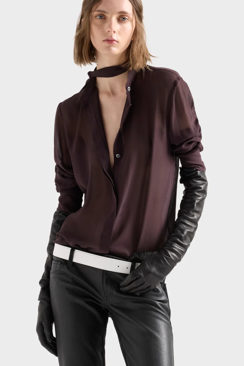 LONG SLEEVE BOW SHIRT in Silk Cherry