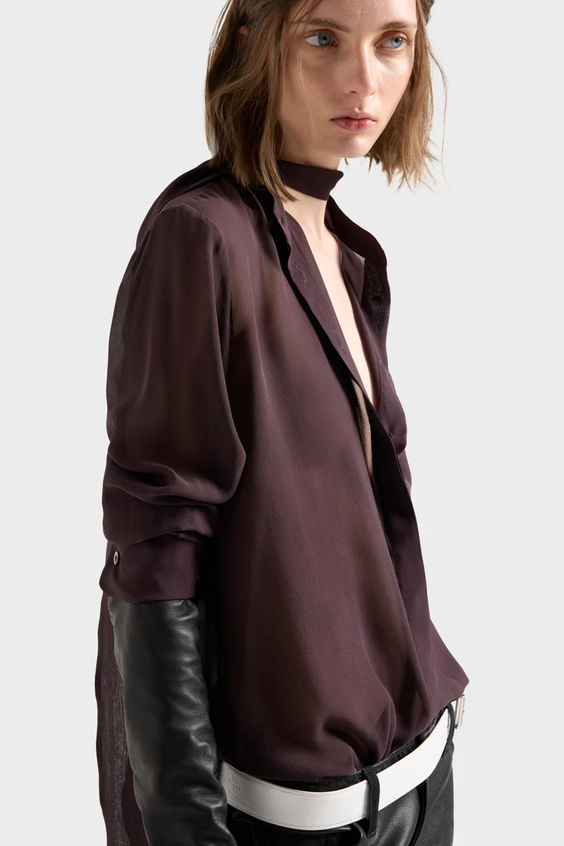 LONG SLEEVE BOW SHIRT in Silk Cherry