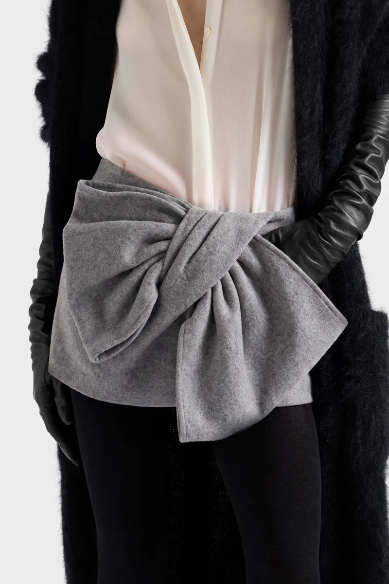 BOW MINI SKIRT in Wool Blend Slate