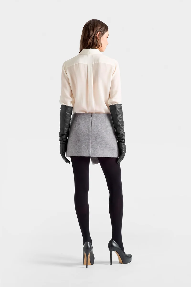 BOW MINI SKIRT in Wool Blend Slate