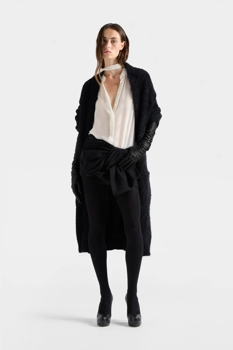 BOW MINI SKIRT in Wool Blend Black