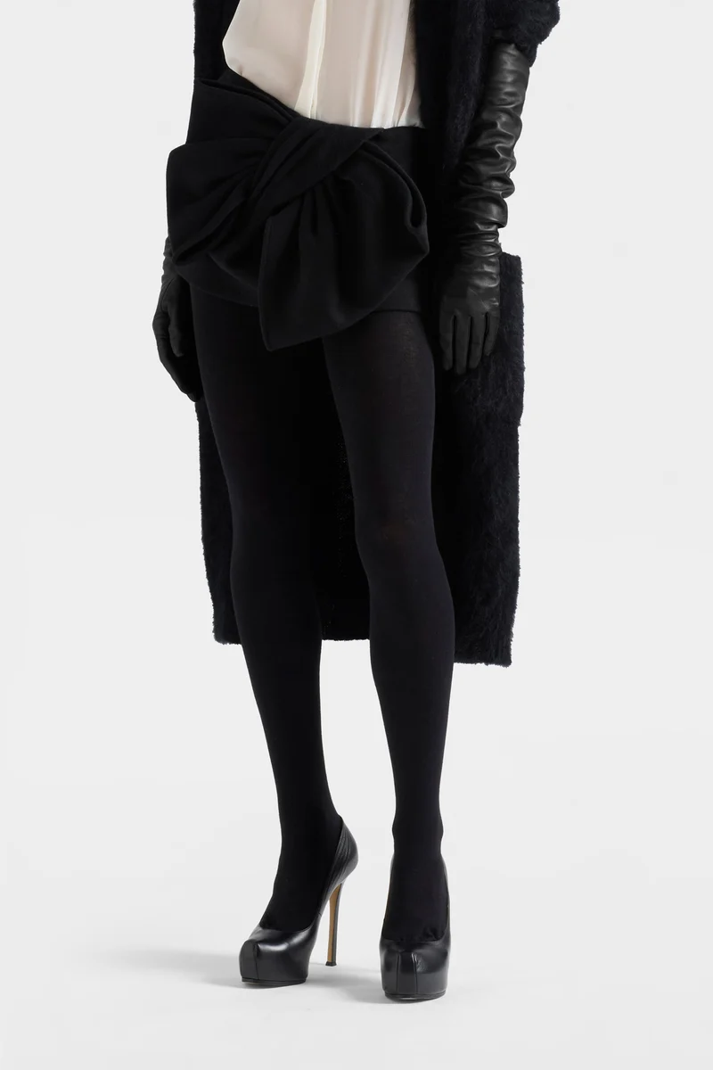 BOW MINI SKIRT in Wool Blend Black
