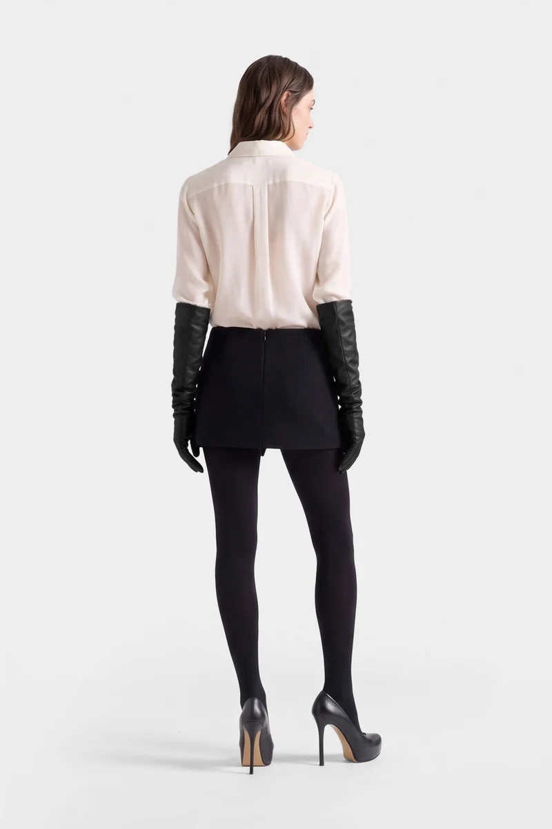 BOW MINI SKIRT in Wool Blend Black