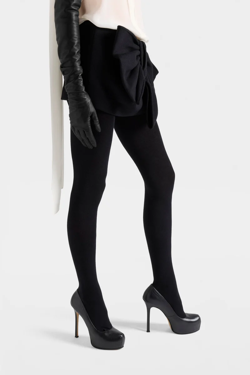 BOW MINI SKIRT in Wool Blend Black