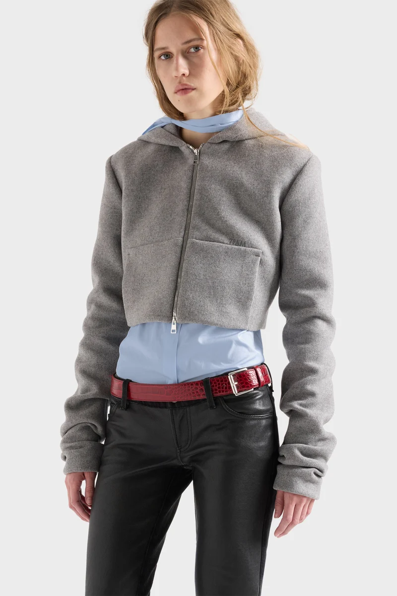 RUCHED ZIP HOODIE in Wool Slate