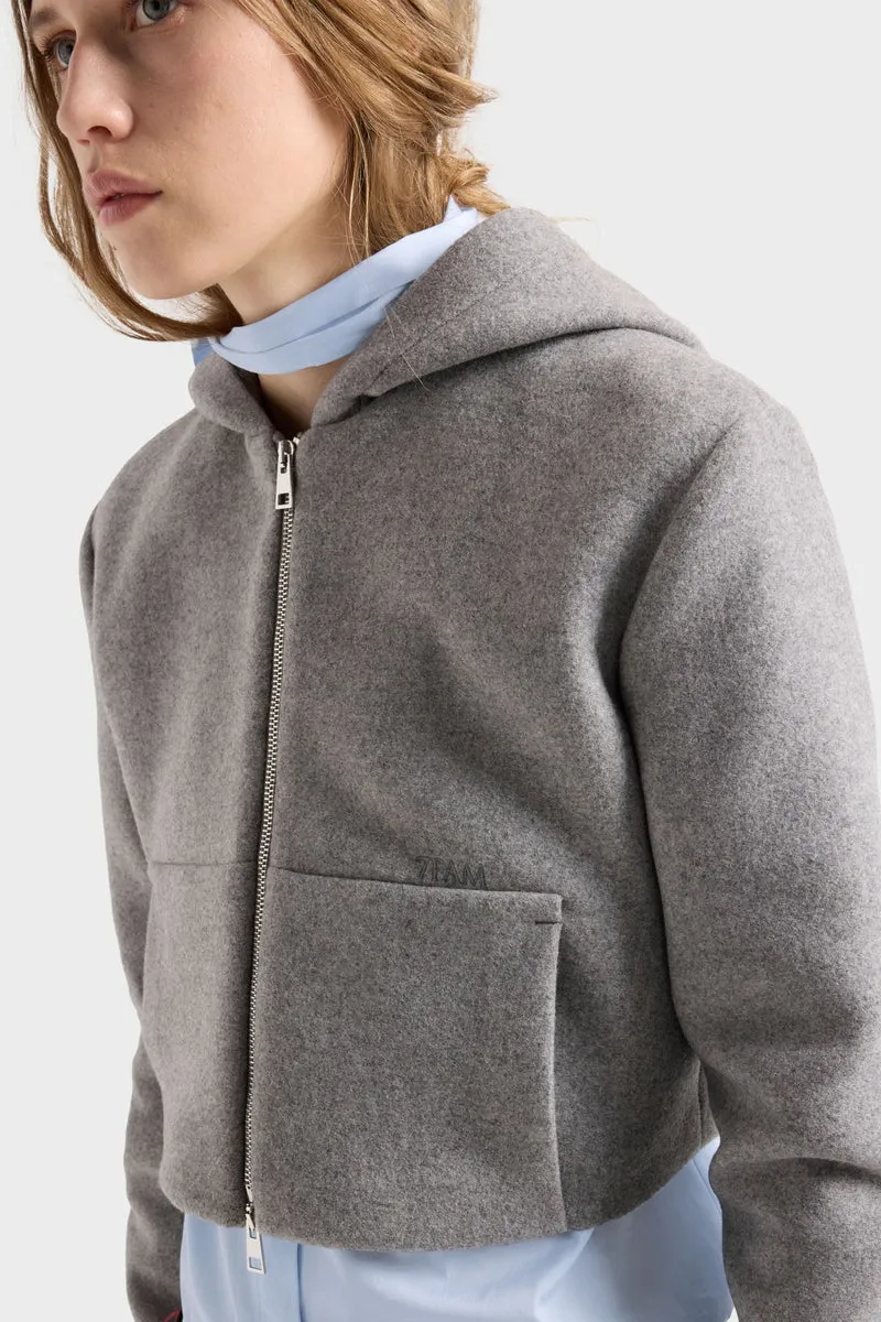 RUCHED ZIP HOODIE in Wool Slate