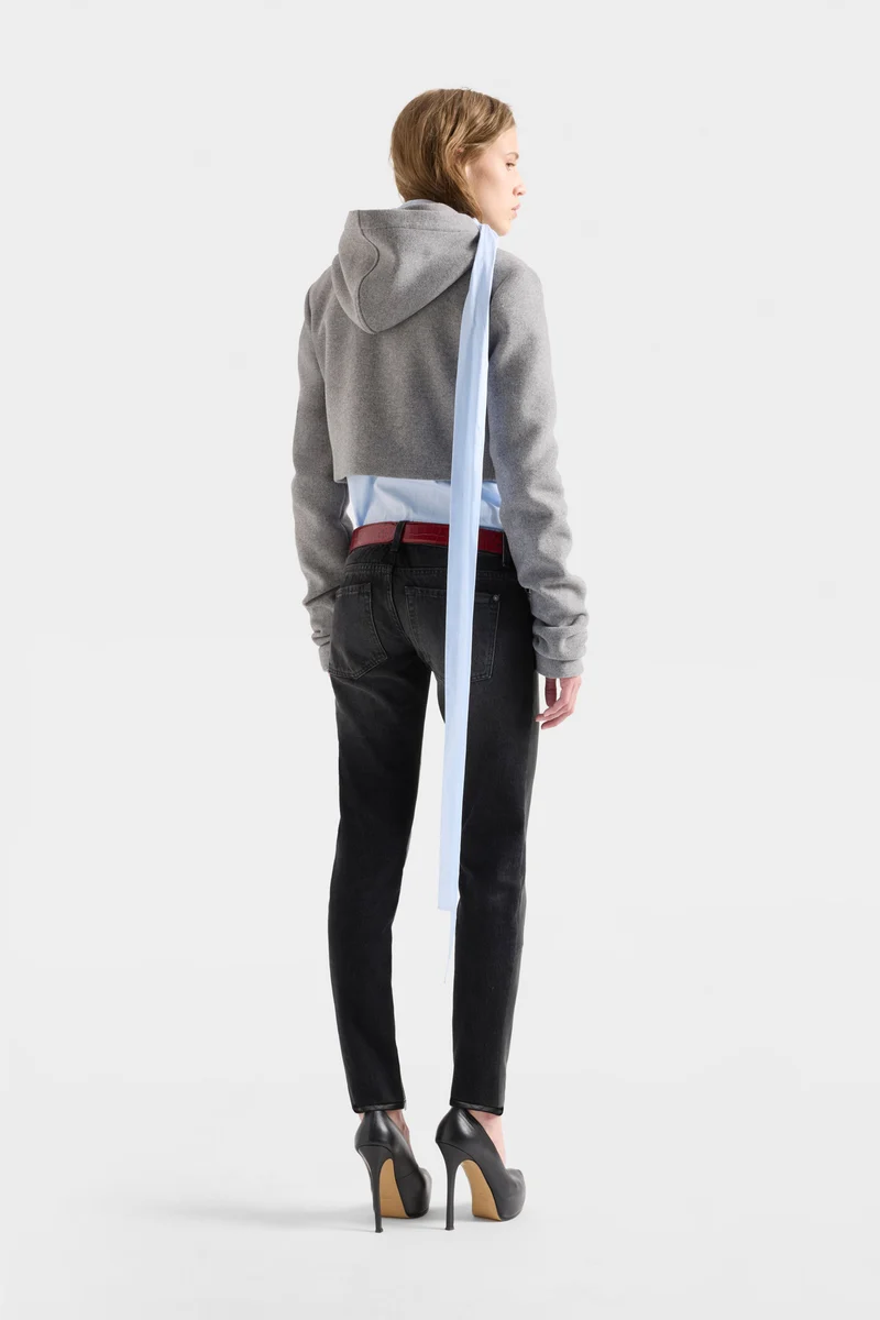 RUCHED ZIP HOODIE in Wool Slate