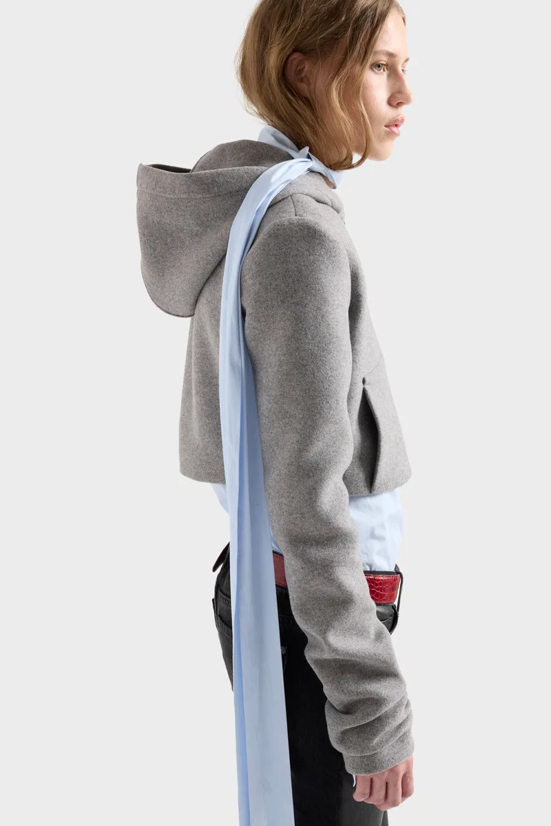 RUCHED ZIP HOODIE in Wool Slate
