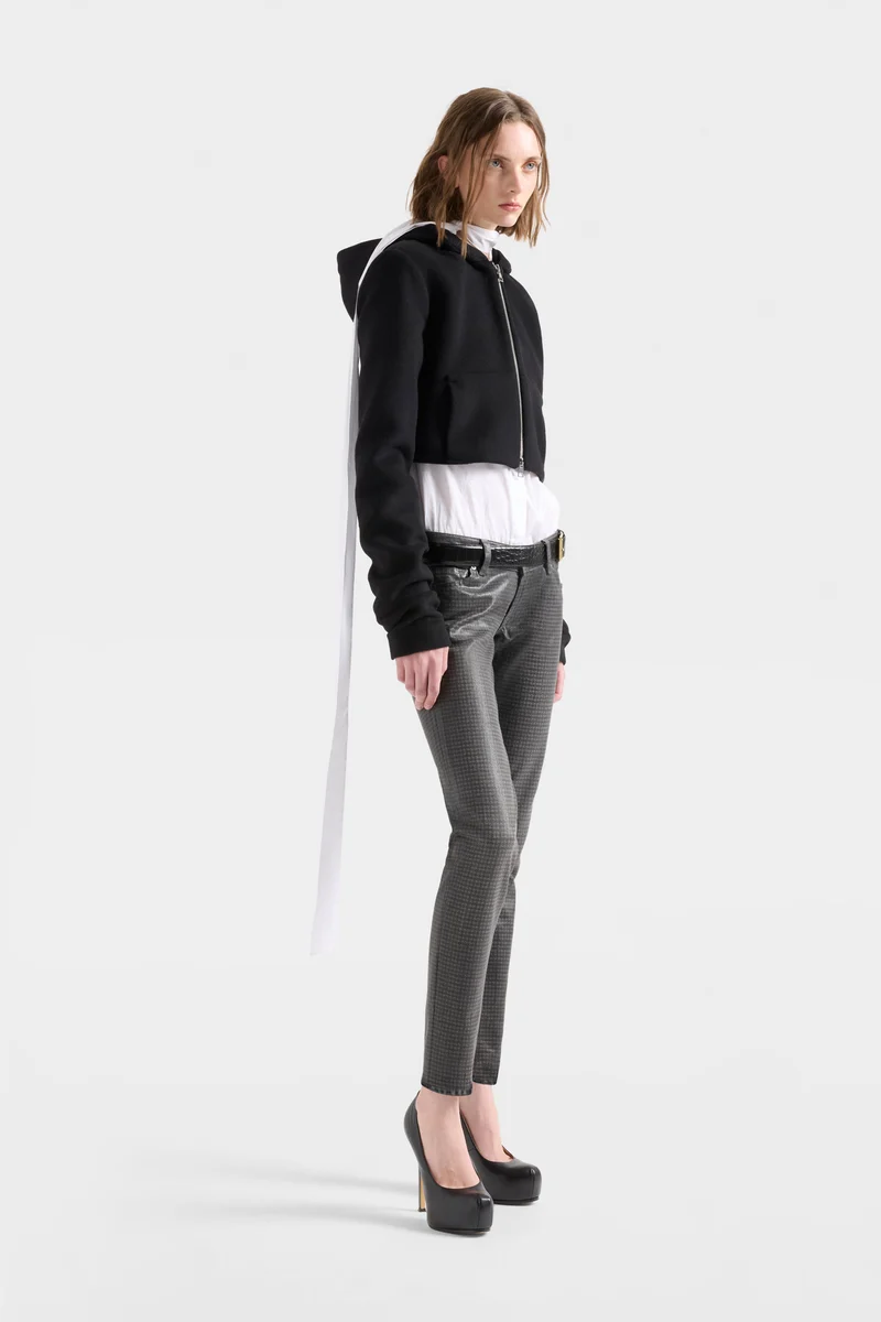 RUCHED ZIP HOODIE in Wool Black