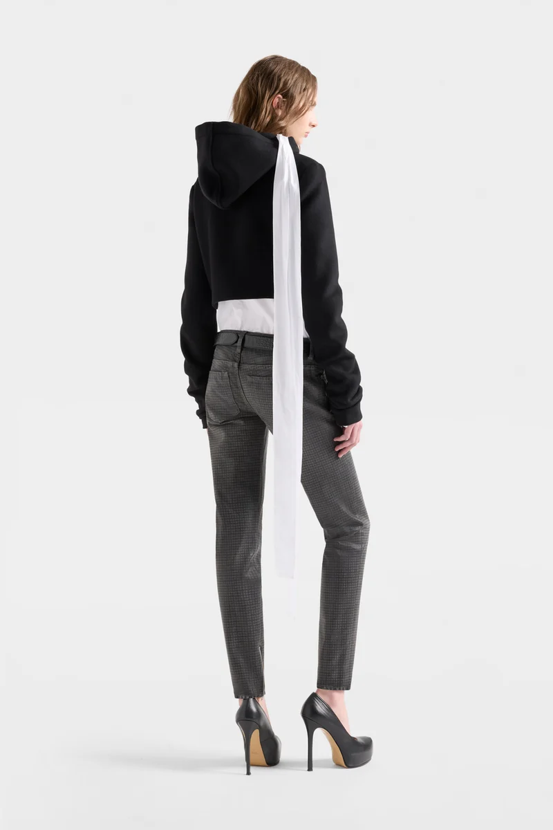 RUCHED ZIP HOODIE in Wool Black