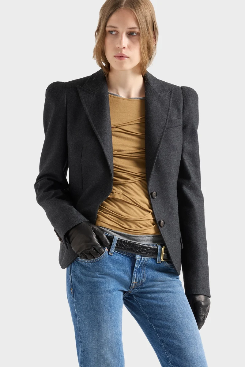HIGH SHOULDER BLAZER in Wool Mink